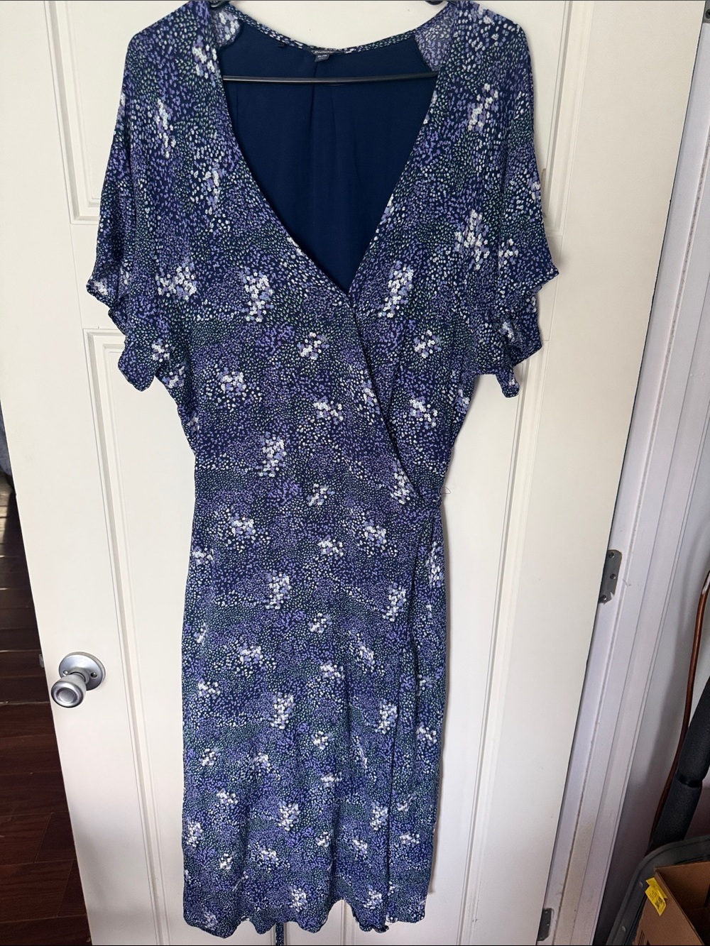 Buffalo Blue and White Floral Wrap Midi Dress